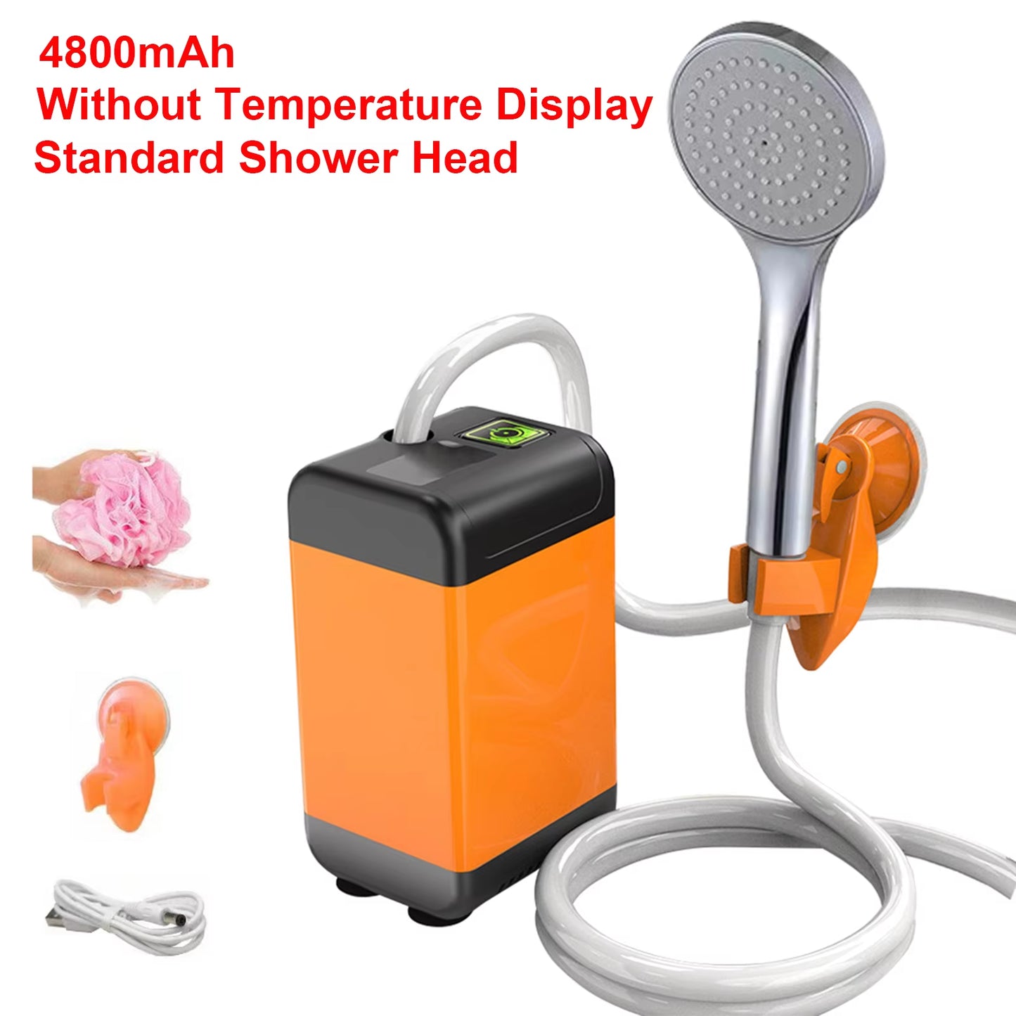 Portable Camping Shower Rechargeable Shower Head Bathing 3.7V Pump 4.9Ft for Outdoor Travel Hiking Beach Pet Cleaning Equipment